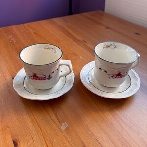 Pfaltzgraff snow villlage coffee cups and saucers